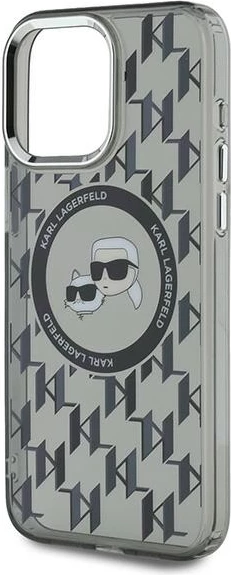 Mbështjellës Karl Lagerfeld IML Monogram Karl & Choupette Head MagSafe për iPhone 15 Pro, Zi