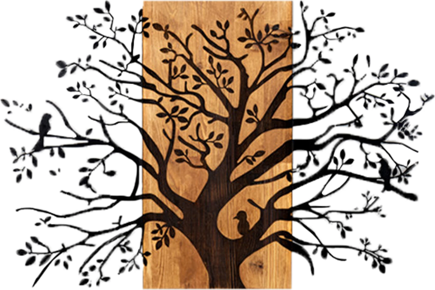 Dekor muror pemë, metal i zi, dru natyral, FH4806, 85x3x58cm