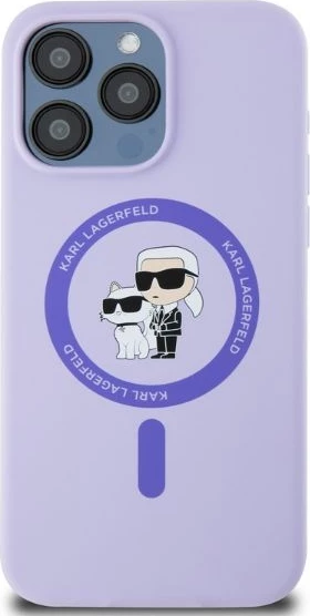 Mbështjellës silikoni Karl Lagerfeld Karl&Choupette Heads me MagSafe për iPhone 15 Pro Max, vjollcë
