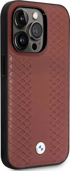 Mbështjellës BMW Leather Diamond Pattern MagSafe për iPhone 14 Pro Max 6.7", i kuq