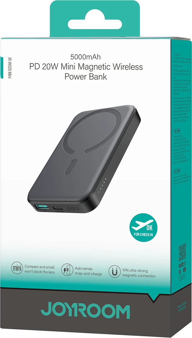 Powerbank Joyroom JR-W020 Mini 5000mAh, USB-A/USB-C, karikim wireless, i zi