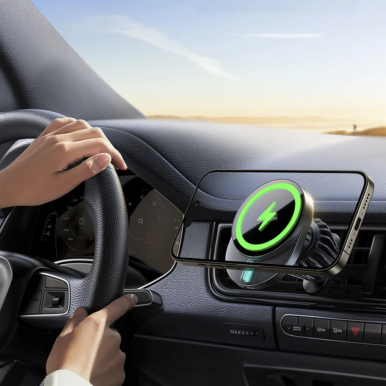 Mbajtës magnetik me karikues wireless Joyroom JR-ZS409 për veturë, 15W, i zi