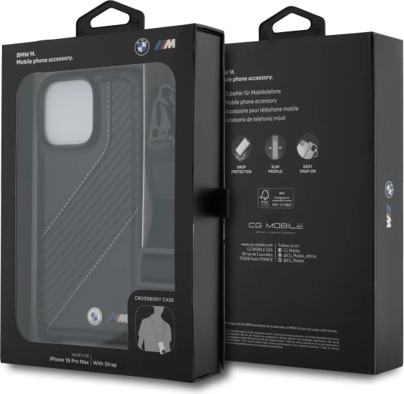 Mbështjellës BMW M Edition Carbon Stripe & Strap për iPhone 16 Pro Max, i zi