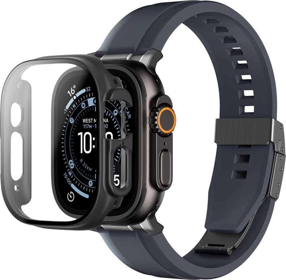 Mbrojtës xhami me kasë për smartwatch, AmazingThing Radix FullGuard, Apple Watch Ultra 3 49mm, xham 9H, kompatibil me karikim wireless, e zezë