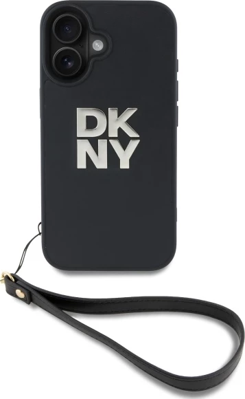 Mbështjellës DKNY Wrist Strap Stock Logo për iPhone 16, i zi