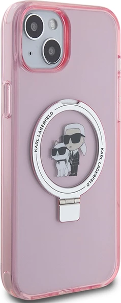 Mbështjellës Karl Lagerfeld Ring Stand Karl&Choupette MagSafe për iPhone 15 Plus, rozë