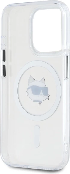 Mbështjellës Karl Lagerfeld IML Metal Choupette Head MagSafe për iPhone 15 Pro Max, Bardhë