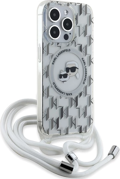 Mbështjellës Karl Lagerfeld IML Crossbody Monogram Karl & Choupette Head MagSafe për iPhone 15 Pro, Transparent