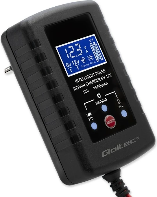 Karikues automatik baterie Qoltec 52426, 6V/12V, 2A, funksion riparimi, ekran LED, zi