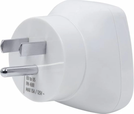 Adapter udhëtimi RivaCase PS4301 EU në US, 100-250V, 15A, i bardhë