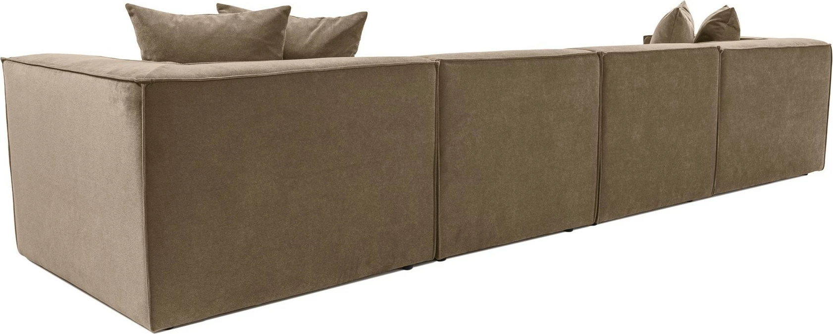 Këndore Sora me pouffe, kornizë druri, pëlhurë lino, kafe, 350x65x190cm