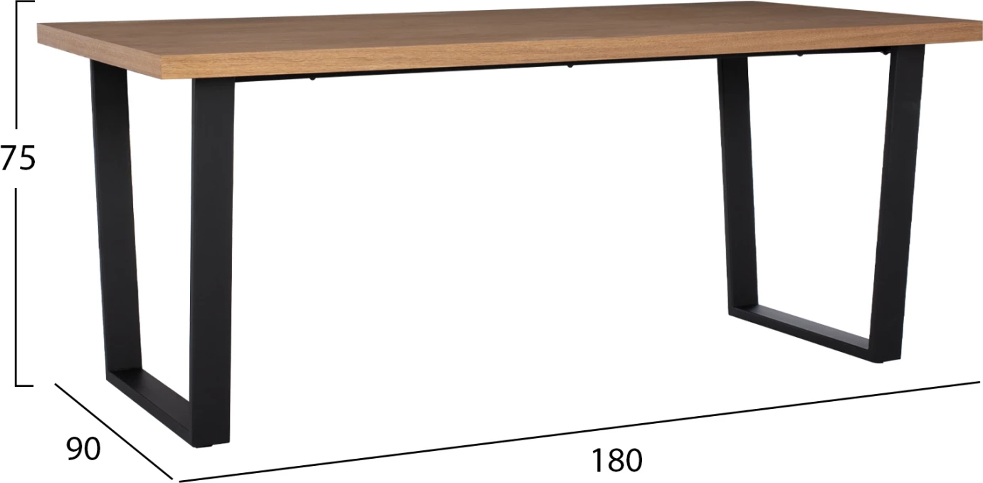 Tavolinë ngrënieje ASTORIA FH9012, sipërfaqe MDF, dru lisi, këmbë metali, stil rustik, 180x90x75H
