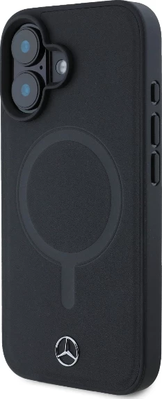 Mbështjellës Mercedes Plain Smooth Leather MagSafe për iPhone 16, i zi