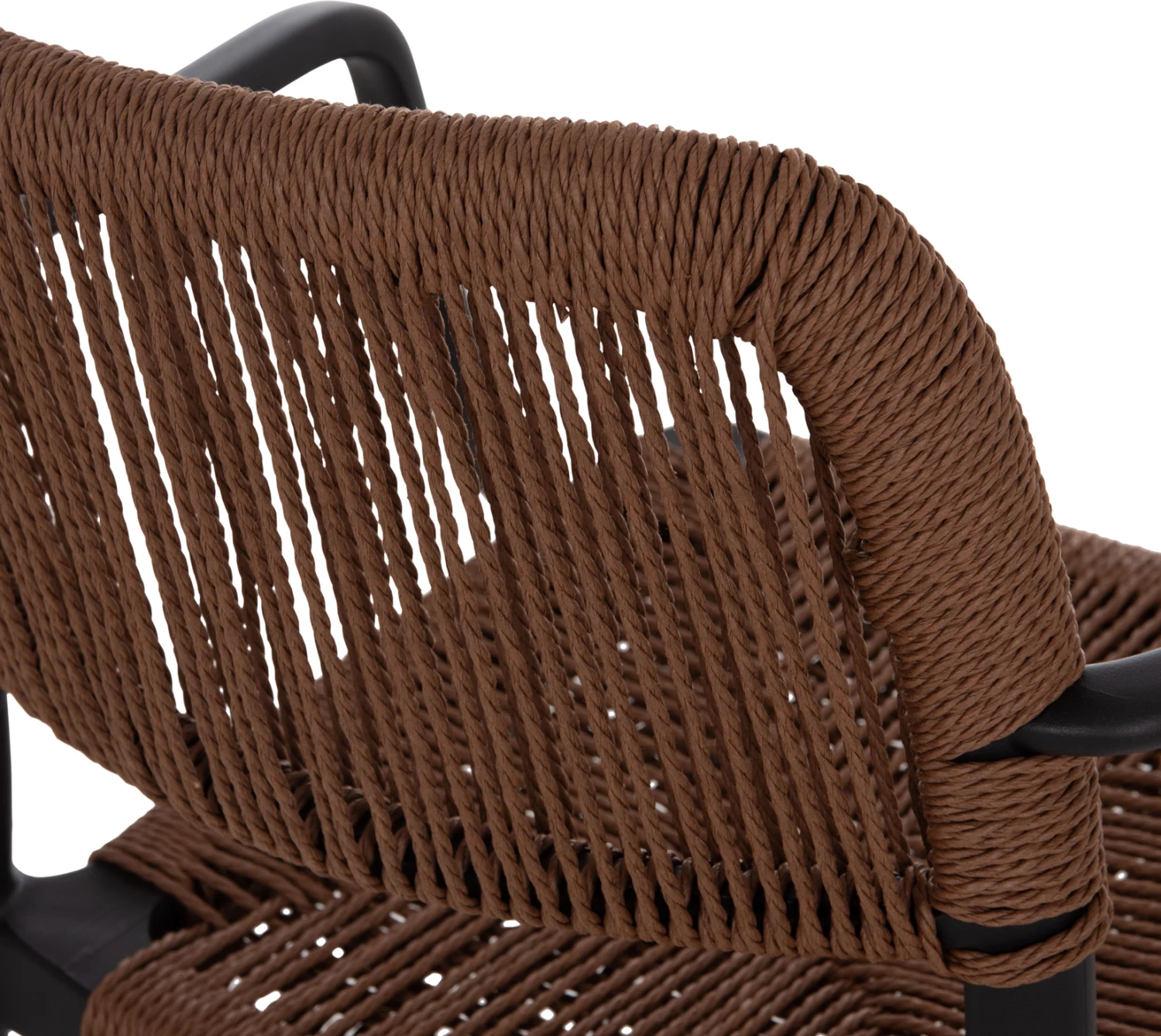 Karrige për jashtë për tavolinë, STRIDER, kornizë e zezë, litar kafe, 57x53x80cm, set prej 5 copash