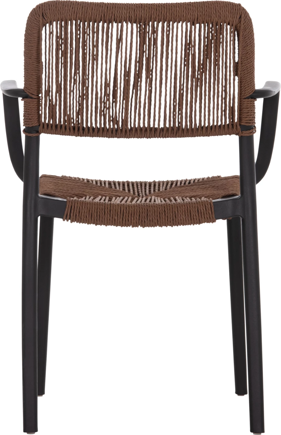 Karrige për jashtë për tavolinë, STRIDER, kornizë e zezë, litar kafe, 57x53x80cm, set prej 5 copash