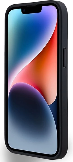 Mbështjellës DKNY Leather Monogram Pattern Metal Logo MagSafe për iPhone 15/14/13, e zezë