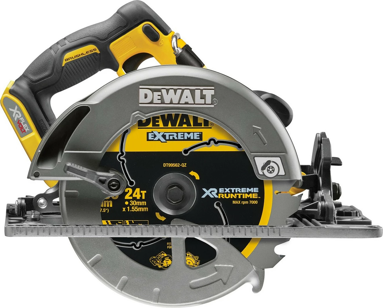 Sharrë rrethore DeWALT Flexvolt, 54V, brushless, 19cm, me dritë, verdhë