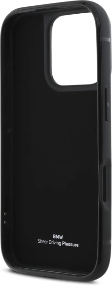 Mbështjellës BMW Sign prej lëkure për iPhone 16 Pro Max, i zi