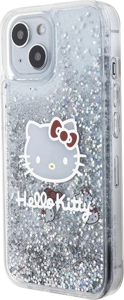 Mbështjellës Hello Kitty Liquid Glitter Charms Kitty Head për iPhone 14, argjend