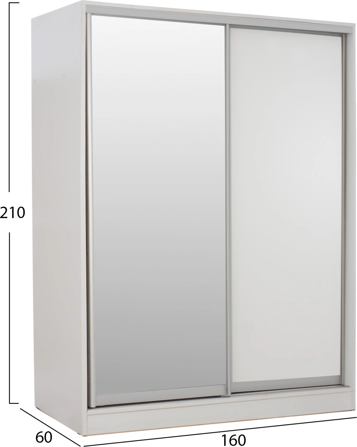 Dollap me dyer rrëshqitëse me pasqyrë, bardhë, FH2434.03, 160x60x210 cm
