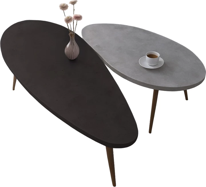 Set tavolinash kafeje Monty, 2 copë, ngjyrë e zezë-gri, 116x46x46cm