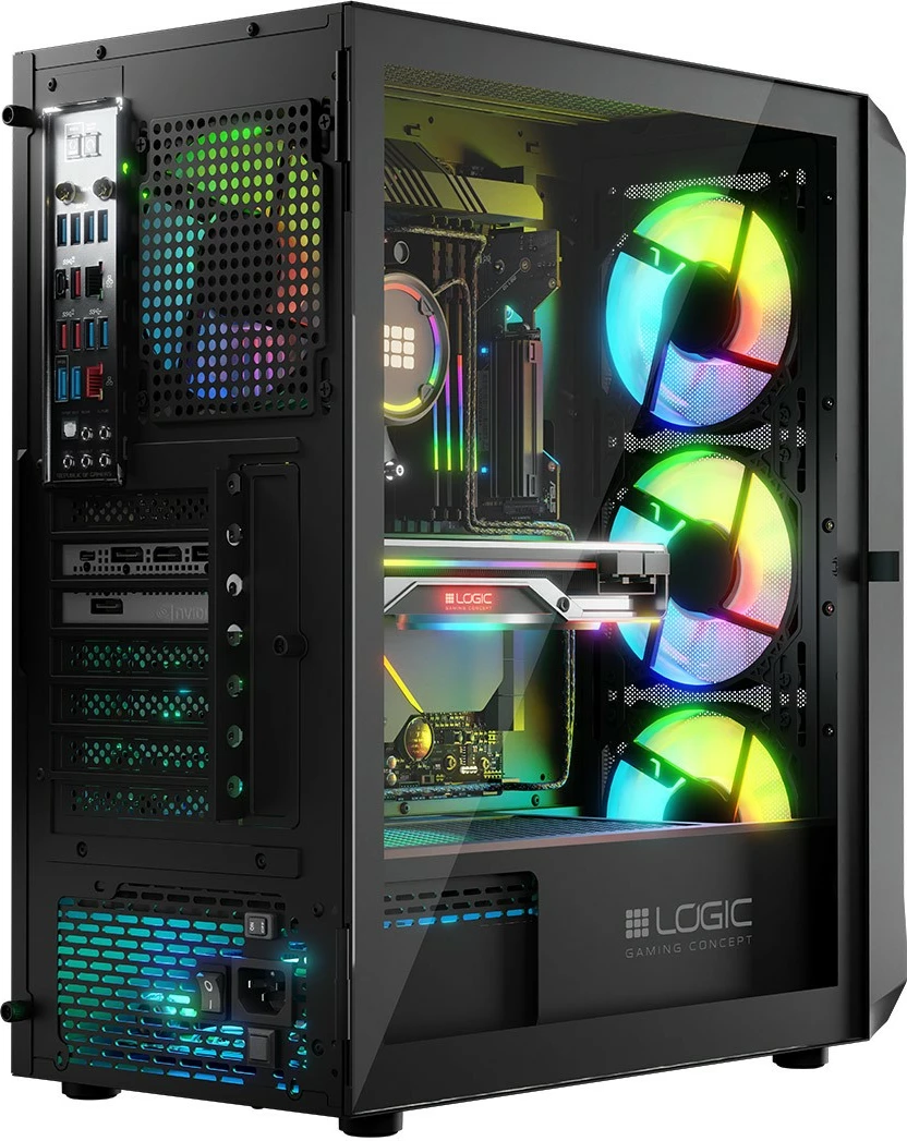 Kasë, Logic Concept, Portos ARGB Midi (AT-PORTOS-10-0000000-0002), ATX/Micro ATX, 4x 120 mm ARGB, panel anësor xham i temperuar, USB 3.0, e zezë