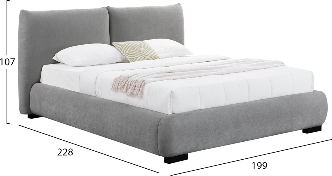 Krevat dopio me hapësirë për depo, stof leshi artificial, gri, NUVIA CD728.01, dyshek 160x200cm