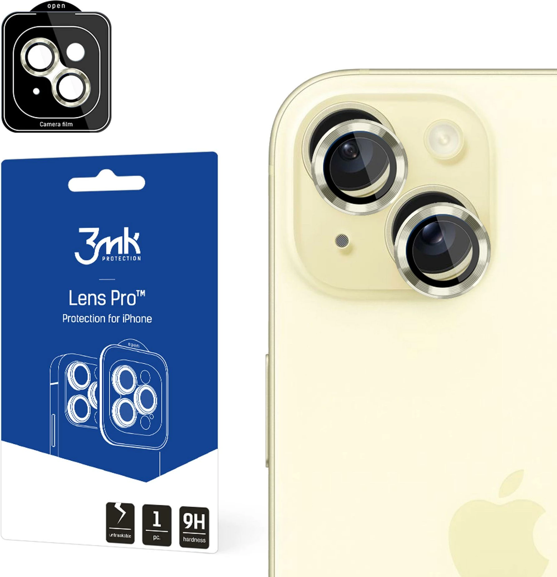 Mbrojtës xhami për kamerë, 3mk Protection Lens Protection Pro për iPhone 15, Verdhë