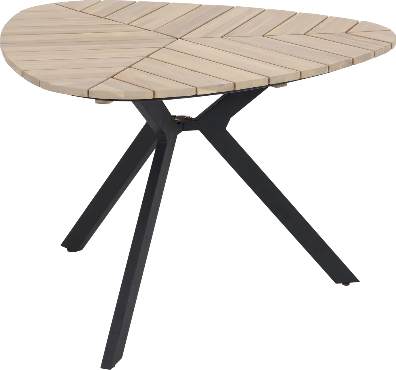 Tavolinë për jashtë, formë gjethje, dru akacie, këmbë metalike, FH6242, 120x73cm