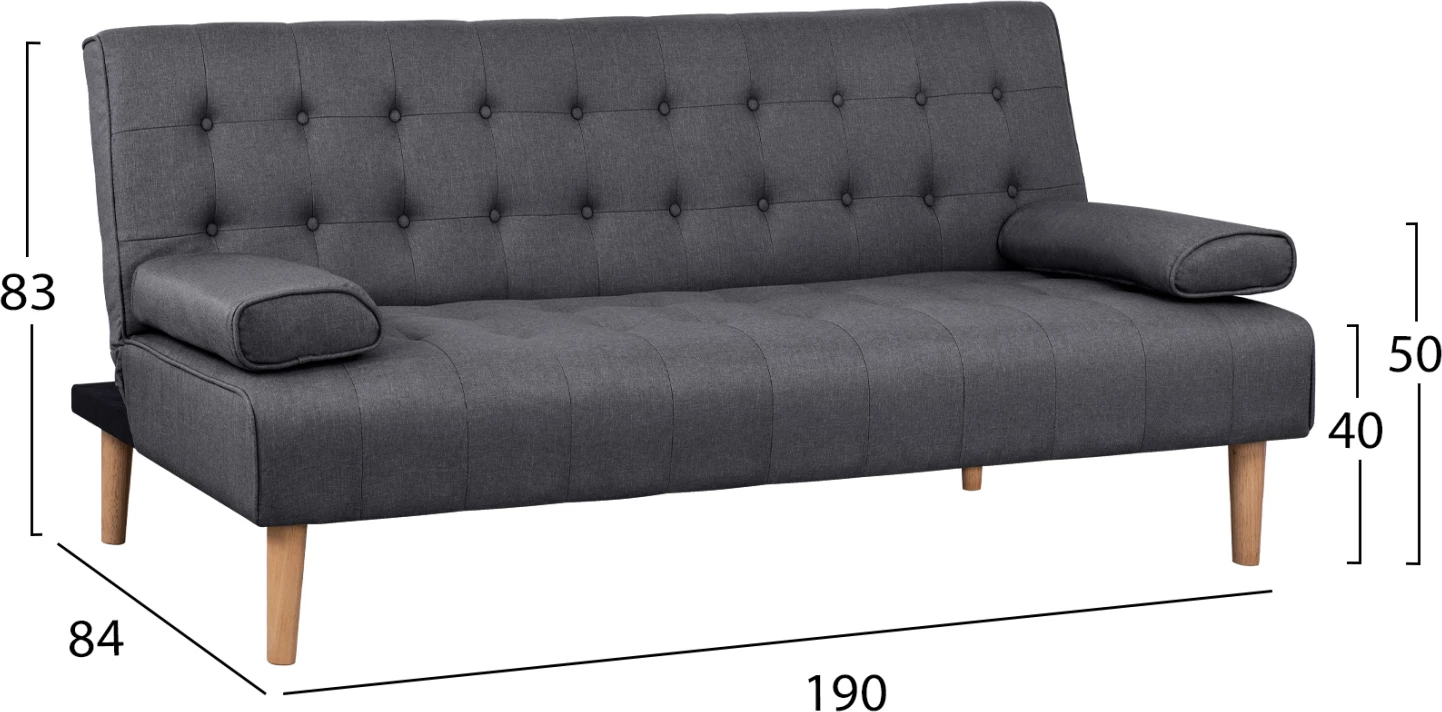 Krevat divan Wanda FH3149.01, material gri dhe 2 jastëk 190x84x83cm