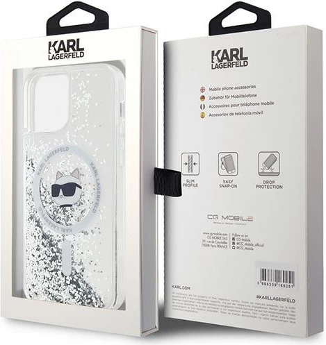 Mbështjellës Karl Lagerfeld Liquid Glitter Choupette Head MagSafe për iPhone 12/12 Pro, Transparent