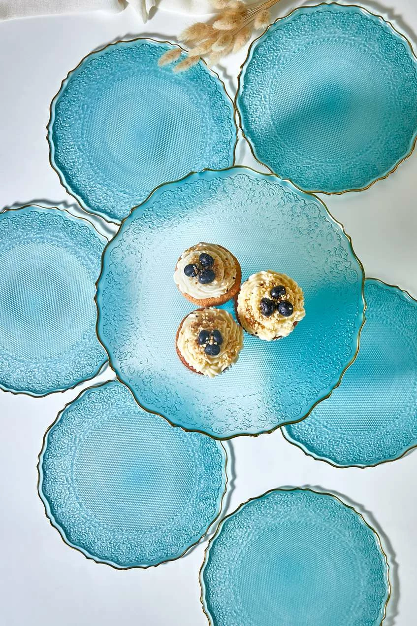 Set pjatash ëmbëlsirash (7 copë), Hermia, Goblen, ngjyrë tyrkiz