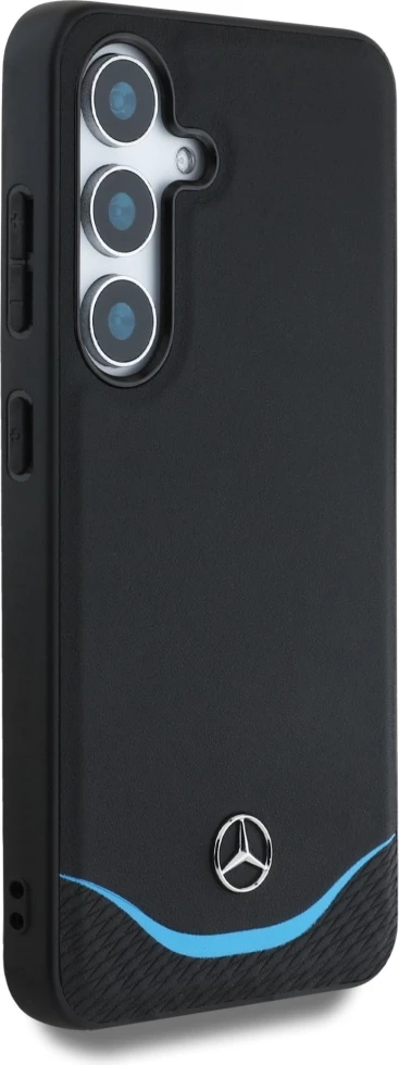 Mbështjellës Mercedes Leather Contrasted Blue Horizontal Curve MagSafe për Samsung Galaxy S25, i zi