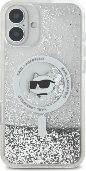 Mbështjellës Karl Lagerfeld Liquid Glitter Choupette Head MagSafe për iPhone 16, Transparent