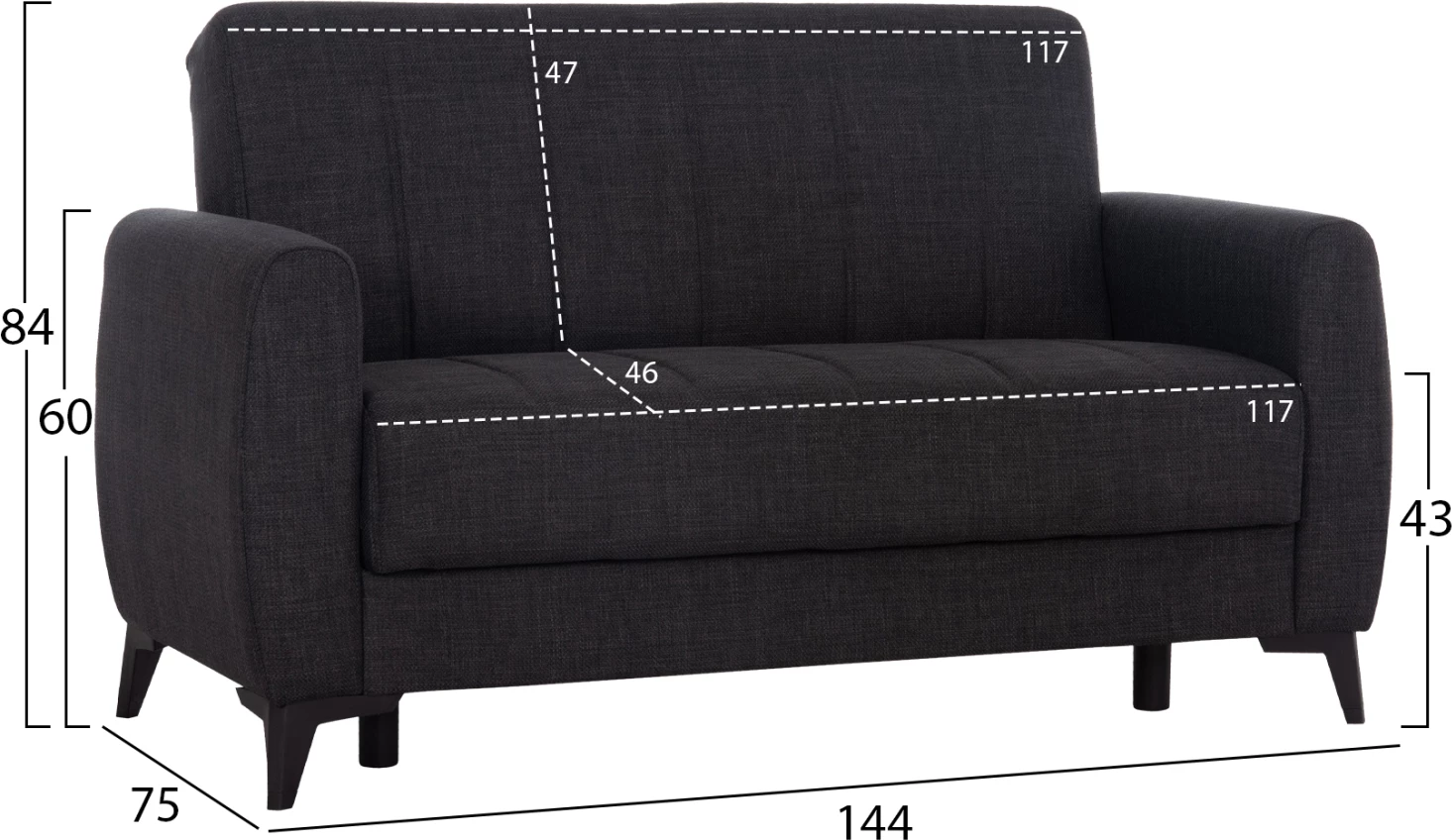 Divan-krevat dy vendësh me hapësirë për depo, ngjyrë gri, NIKKO FH3293.01, 144x75x84cm