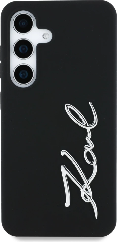 Mbështjellës Karl Lagerfeld Silicone Metal Signature Logo për Samsung Galaxy S25, i zi