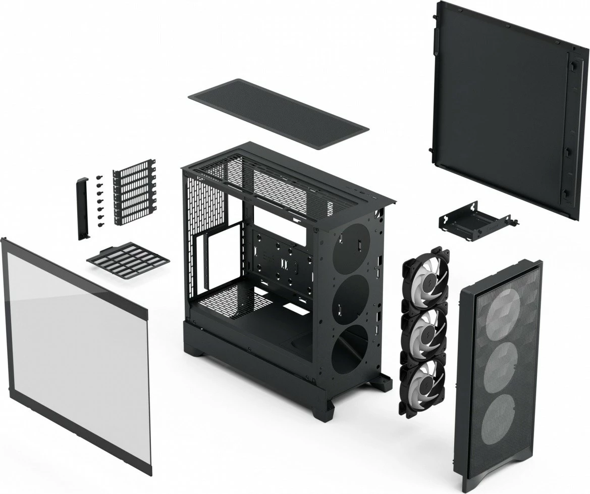 Kasë, Fractal Design, Pop 2 Air FD-C-POA2A-01, ATX/Micro ATX/Mini ITX, 3x 120 mm ventilatorë, panel xhami të kalitur, USB-C, e zezë