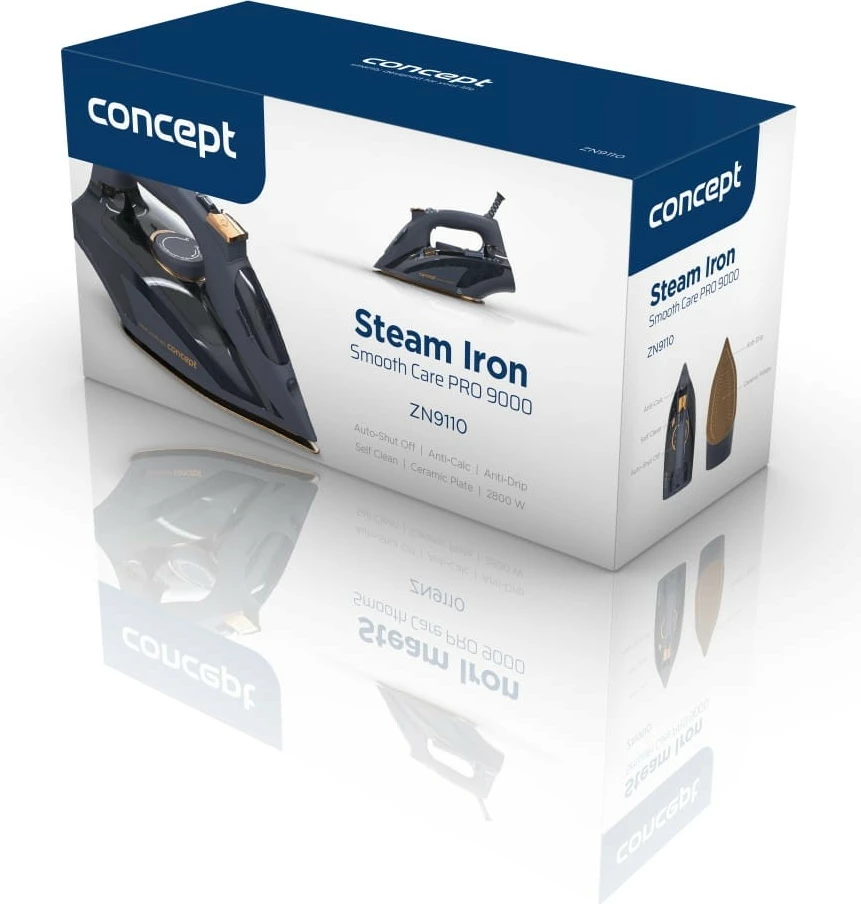 Hekur me avull, Concept ZN9110, 2800 W, shfryrje avulli 160 g/min, avull i vazhdueshëm 40 g/min, taban qeramik, rezervuar 400 ml, kabllo 2 m, blu/ari