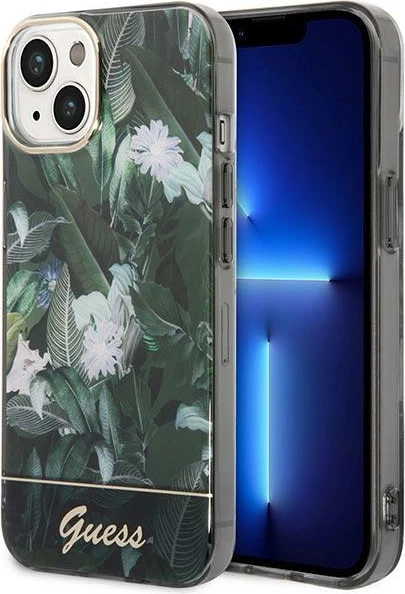 Mbështjellës Guess Jungle Collection për iPhone 14, Gjelbër