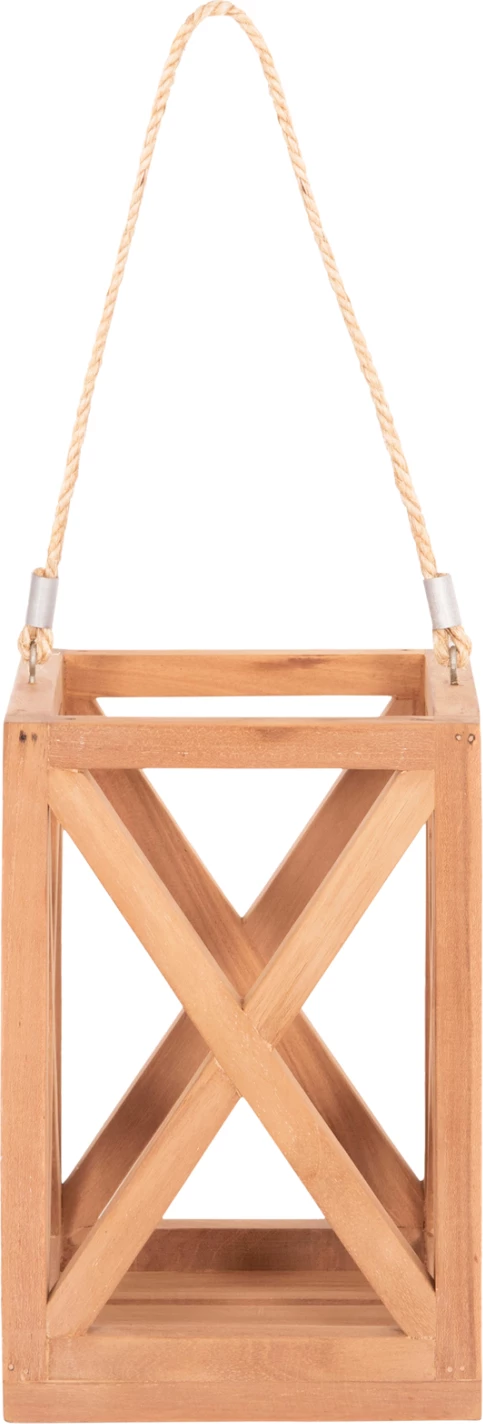 Dekorative llambë tavoline për qirinj, dru teak, ngjyrë natyrale, FENT FH4581, 20x20x30-58Hcm