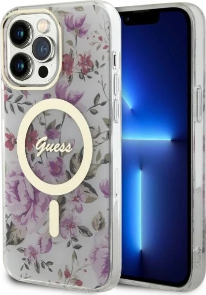 Mbështjellës Guess GUHMP14XHCFWST për iPhone 14 Pro Max 6.7", transparent, Flower MagSafe