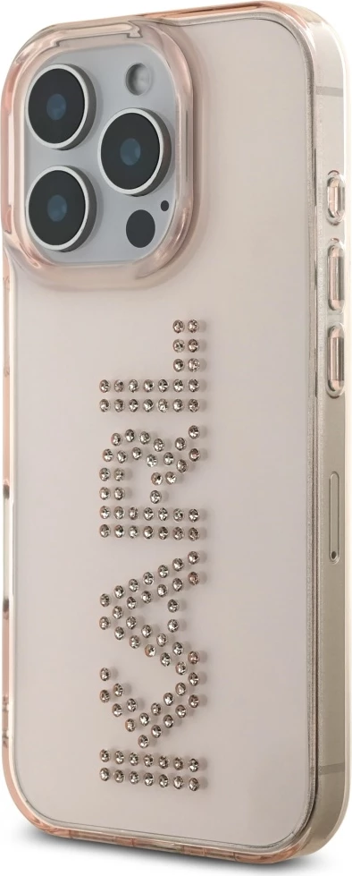 Mbështjellës Karl Lagerfeld IML Rhinestones Logo për iPhone 16 Pro, Rozë