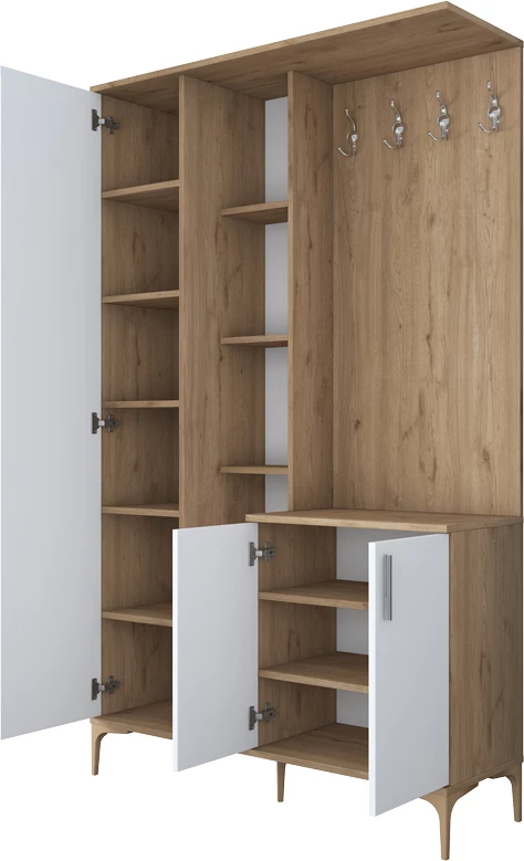 Mobilje hyrëse Zozmo, ngjyrë arre-bardhë, melaminë, 120x37.5x198.6cm