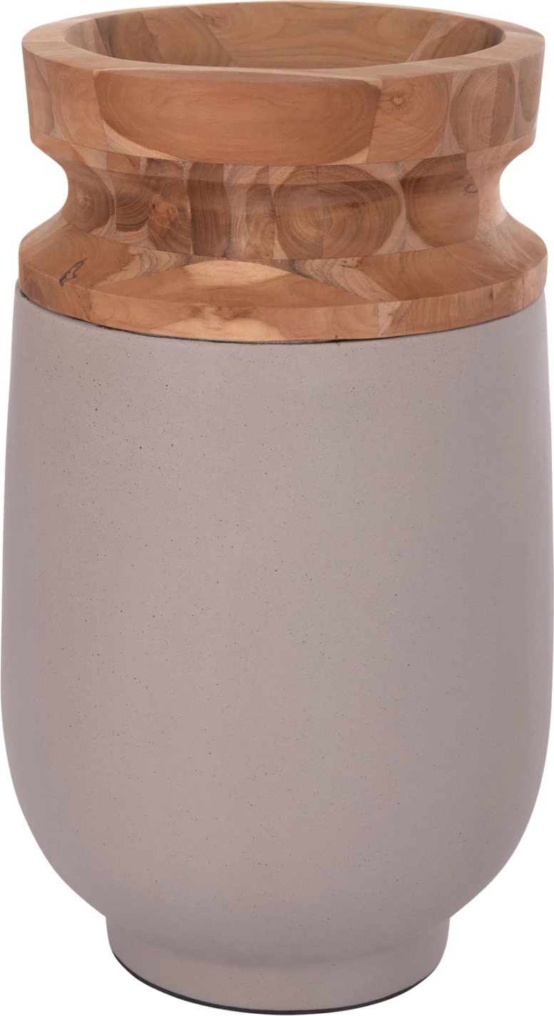 Vazo dekorative dyshemeje LINTER, fibër-cement, ngjyrë gri mat, buzë dru tik, Φ34x60cm
