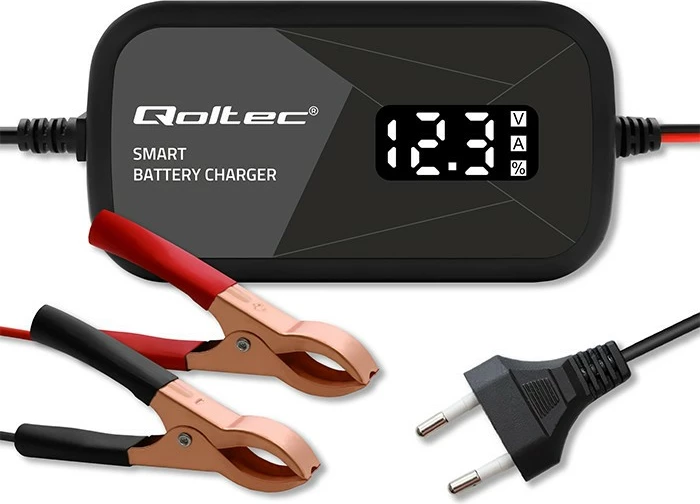 Karikues inteligjent mikroprocesorik Qoltec 52492, 12V, 2A, funksion rigjenerimi qelizash, LCD, i zi