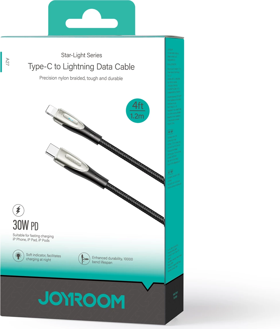 Kabllo Joyroom Star-Light Series SA27-CL3, USB-C në Lightning, 1.2m, 30W, e zezë