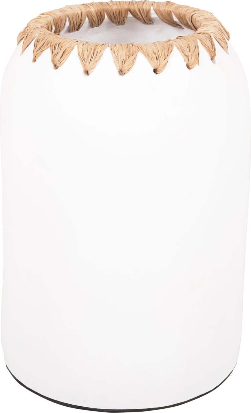 Vazo dekorative FH4377 terrakote, ngjyrë e bardhë me thurje kashte në buzë Φ21Χ32Hcm