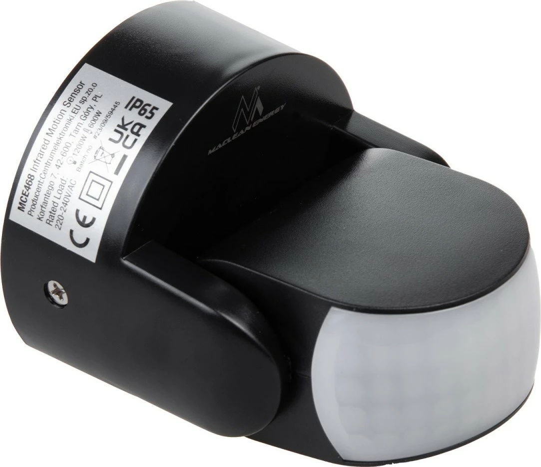Sensor lëvizjeje PIR, Maclean, MCE468B, IP65 12 m 220-240V 600/1200W, e zezë