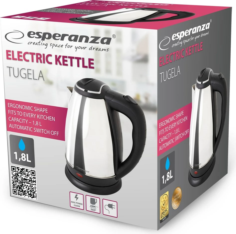 Vluese uji Esperanza EKK104S, 1.8 L, 2200 W, argjend 