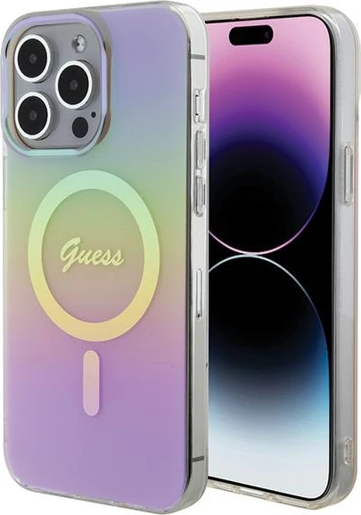 Mbështjellës Guess IML Iridescent MagSafe për iPhone 15 Pro, rozë